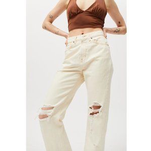 BDG Women's Size 26 Ivory High Waisted Destroyed Straight Leg Denim Cowboy Jean